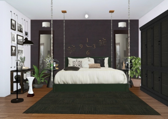 Weiß schwarzes Schlafzimmer Design Rendering