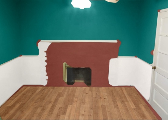 Teal white and dark red-brown fireplace  Design Rendering