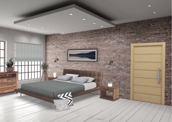 simplistic vintage bedroom  Design Rendering