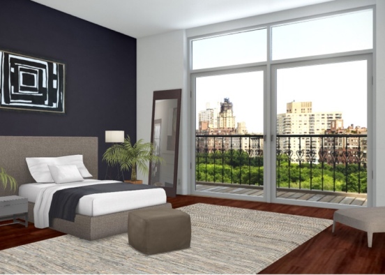 modern bedroom with park view Design Rendering