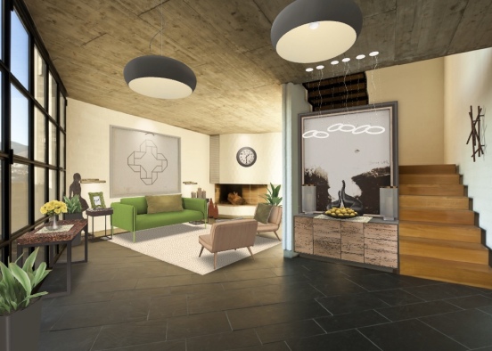 Earthy Apartment Living Room Design Rendering