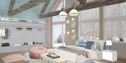 Dormitorio azul y gris