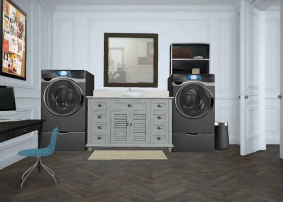 Laundry Room and Office Design Rendering