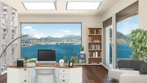 Office designed overlooking mountain and the sea.