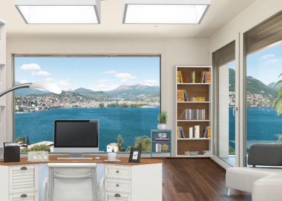 Office designed overlooking mountain and the sea. Design Rendering