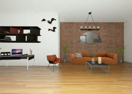 Modern Living room and Office. Design Rendering