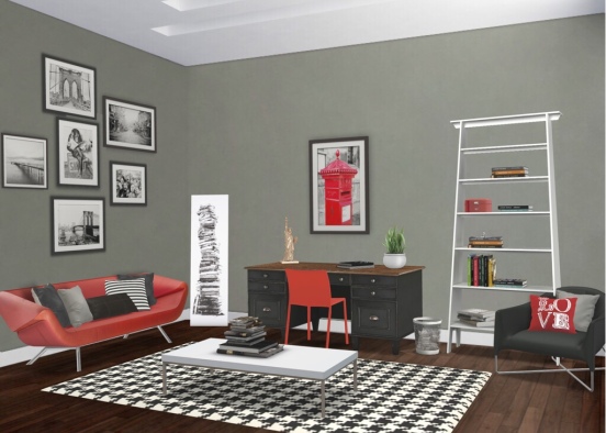 Sophisticated Red office  Design Rendering