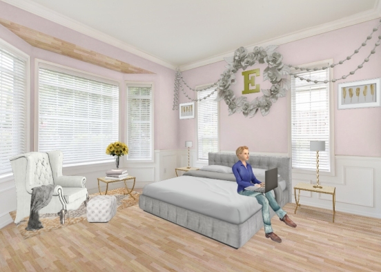 Rose-Gold ♡ grey themed bedroom Design Rendering