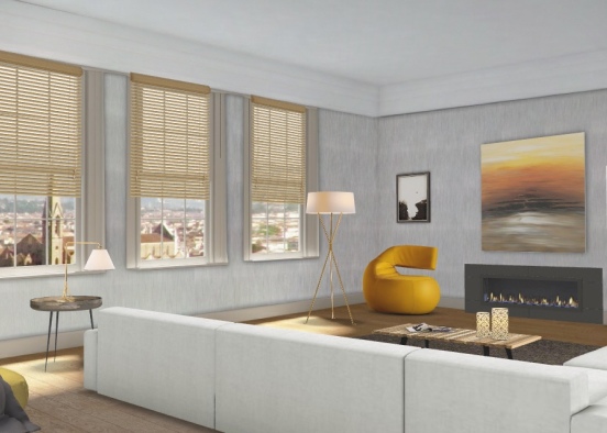 A cozy modern living room in the big cit Design Rendering
