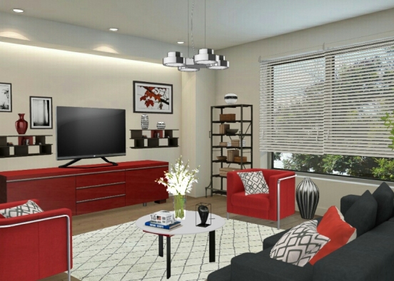 Sala moderna en rojo Design Rendering