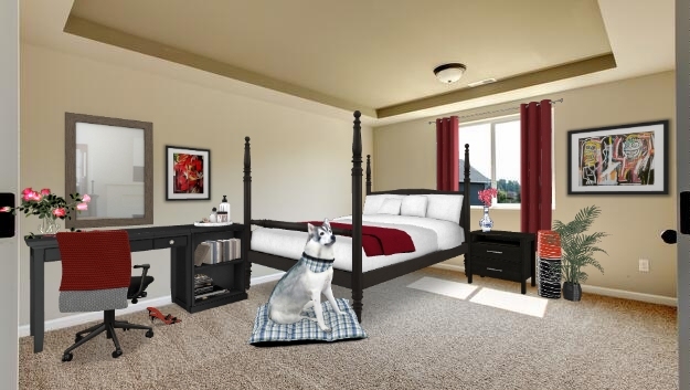 Bedroom, RED, modernized  Design Rendering
