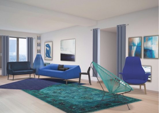 Blue party animal living room Design Rendering