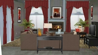 Living Room Red Design Rendering