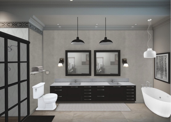 black and white bathroom  Design Rendering