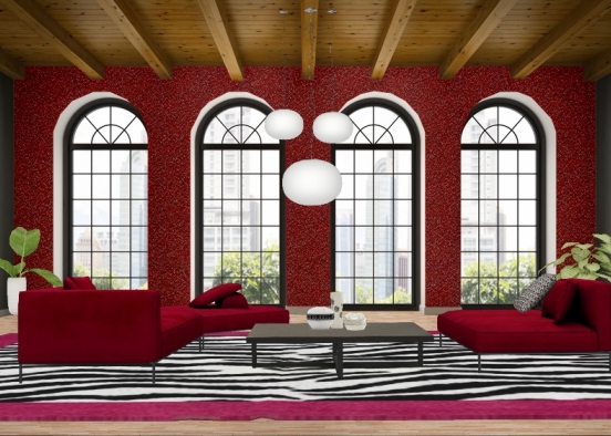 Red Pebbled Living Room Design Rendering