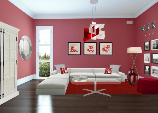 Cozie red livingroom Design Rendering