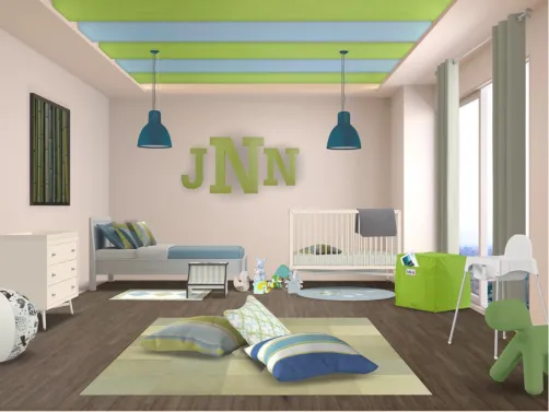 blue and green baby or toddler bedroom
