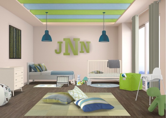 blue and green baby or toddler bedroom Design Rendering