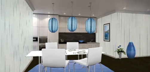 Sky blue dining area 