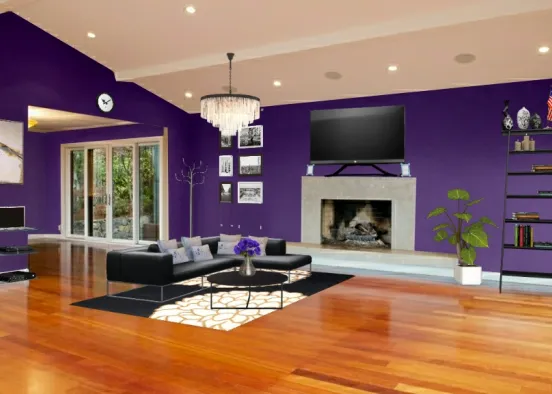 Black purple livingroom Design Rendering