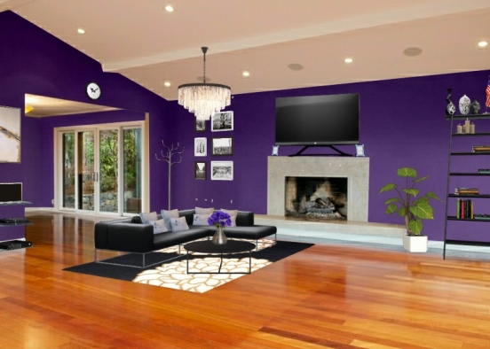 Black purple livingroom Design Rendering