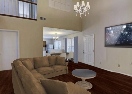 Living room with brown sectional Design Rendering