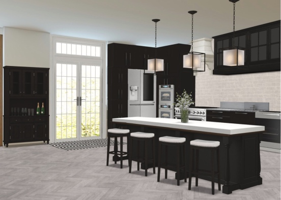 black and white kitchen  Design Rendering