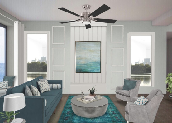 Modern Living room- teal accents Design Rendering