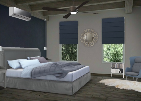 Navy and Grey Themed Bedroom Design Rendering