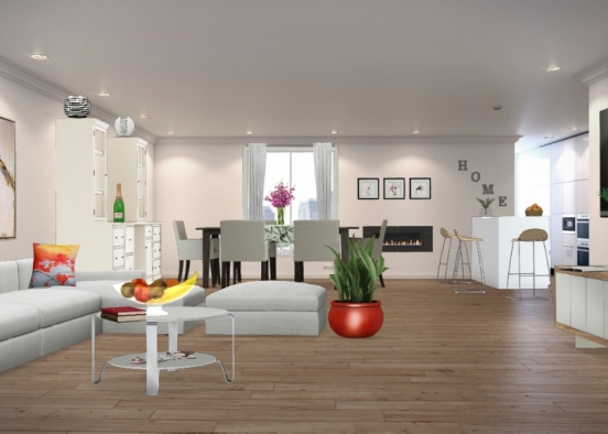 Sala de estar-Comedor / Vista 1 Design Rendering