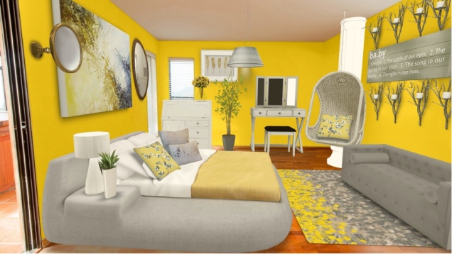 yellow room with white 