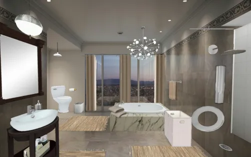 Earth tone colored bathroom