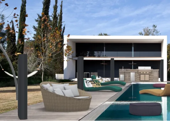 Mansion backyard and pool Design Rendering