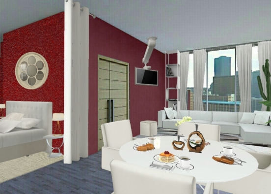 Living comedor y dormitorio  Design Rendering