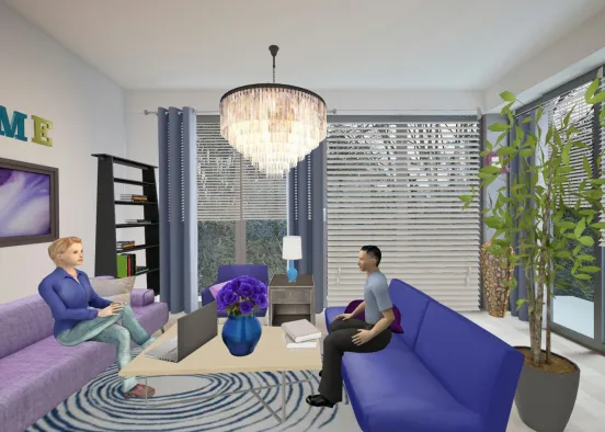 Purple and blue living room Design Rendering