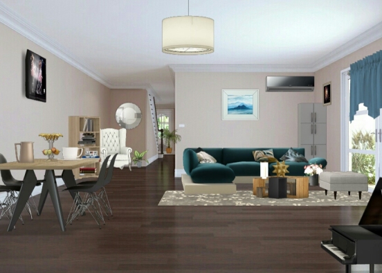 Living room and Dining room  Design Rendering