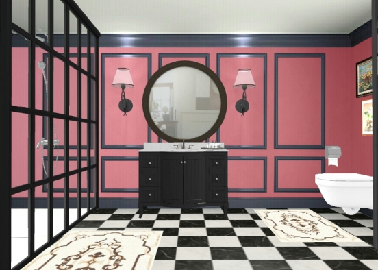Pink black white bathroom  Design Rendering