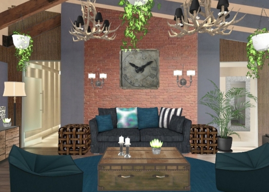 A rustic modern charm living room. Design Rendering
