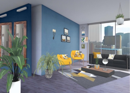 blue and yellow modern living room!💛💙 Design Rendering