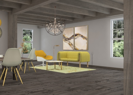 Dining + living room yellow Design Rendering