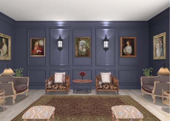 elegant  English sitting room, or perhaps a lobby in an English or Scottish Castle hotel? Design Rendering