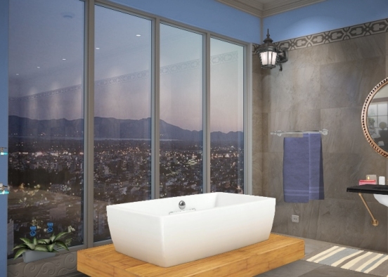 Ванна с панорамой в голубом стиле Design Rendering