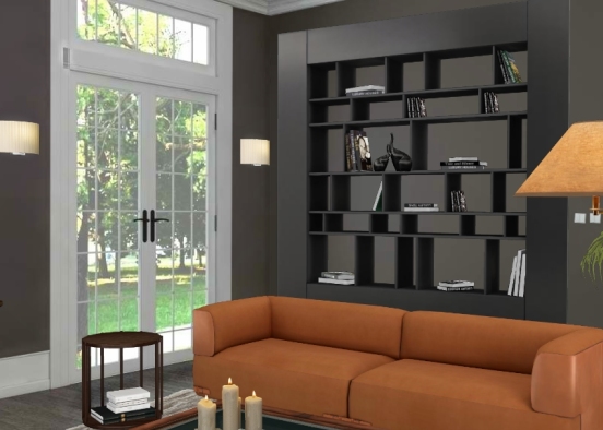 Orange and Black combination living area Design Rendering