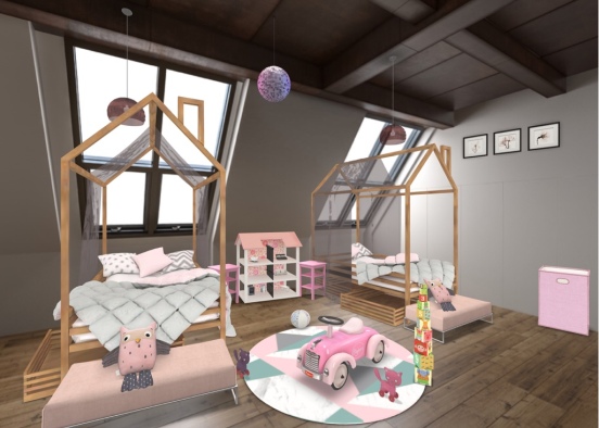 beautiful kids bedroom for twins Design Rendering
