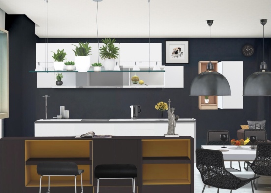 Yellow n black Kitchen/ Diner Room Design Rendering