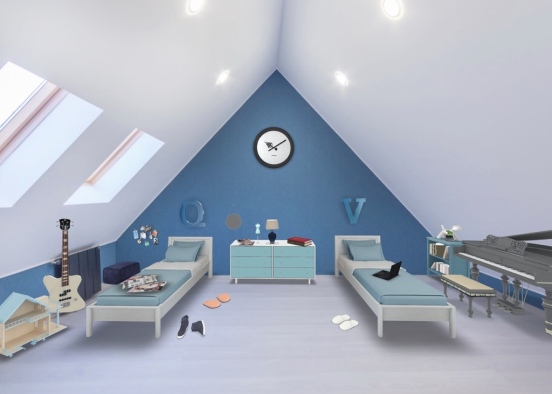 Cute tween twin or sister bedroom  #blue Design Rendering