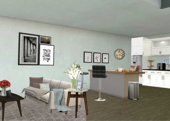 Living room and kitchin  Design Rendering