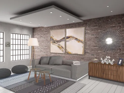 sala gris y madera