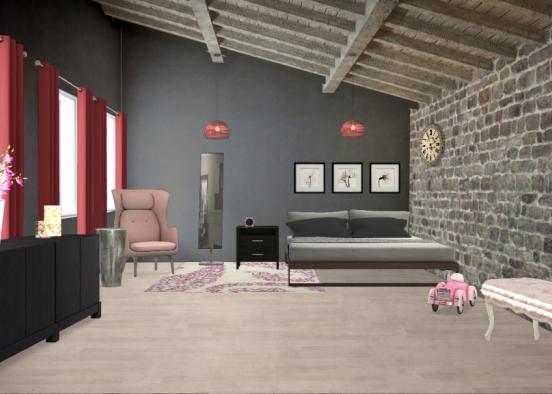 Cute pink bedroom Design Rendering