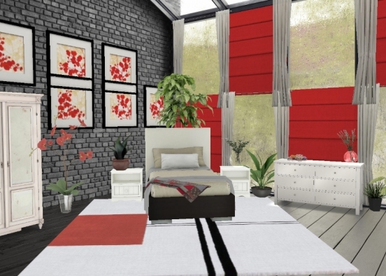 Black and Red Bedroom Design Rendering